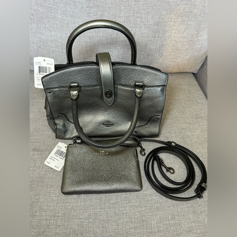Coach Grey Leather Satchel with Matching Wristlet